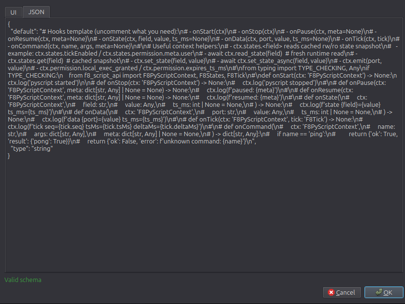 Schema editor JSON